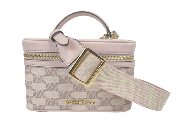 Jet Set Medium Powder Blush Jacquard Canvas Zip Trunk Crossbody Bag Michael Kors