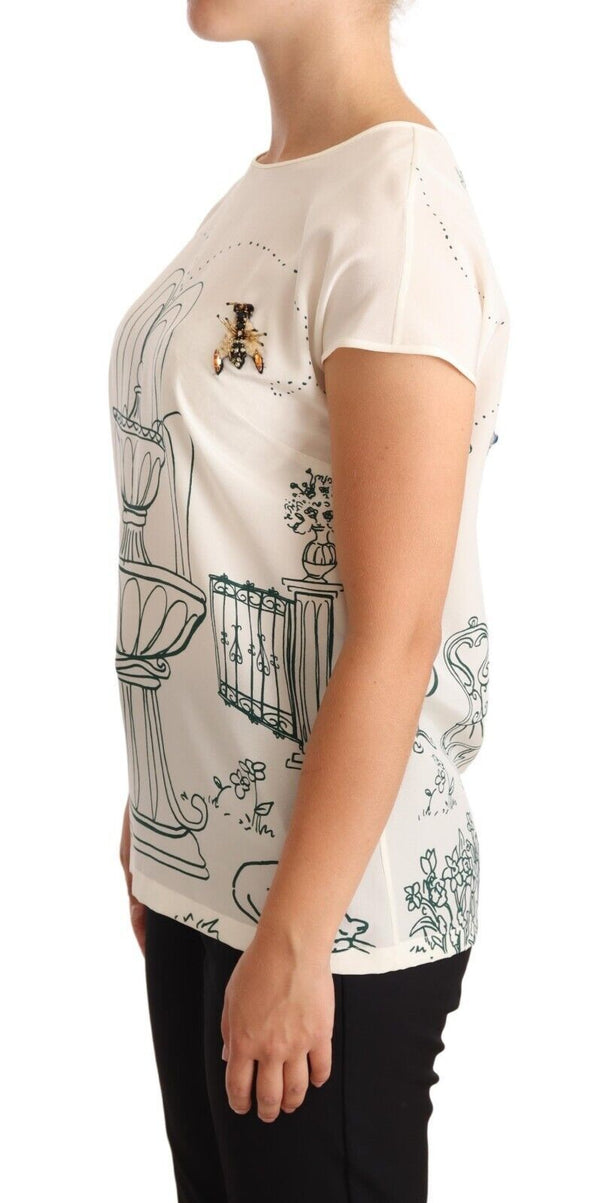 Elegant Silk Botanical Garden Fountain Tee Dolce & Gabbana