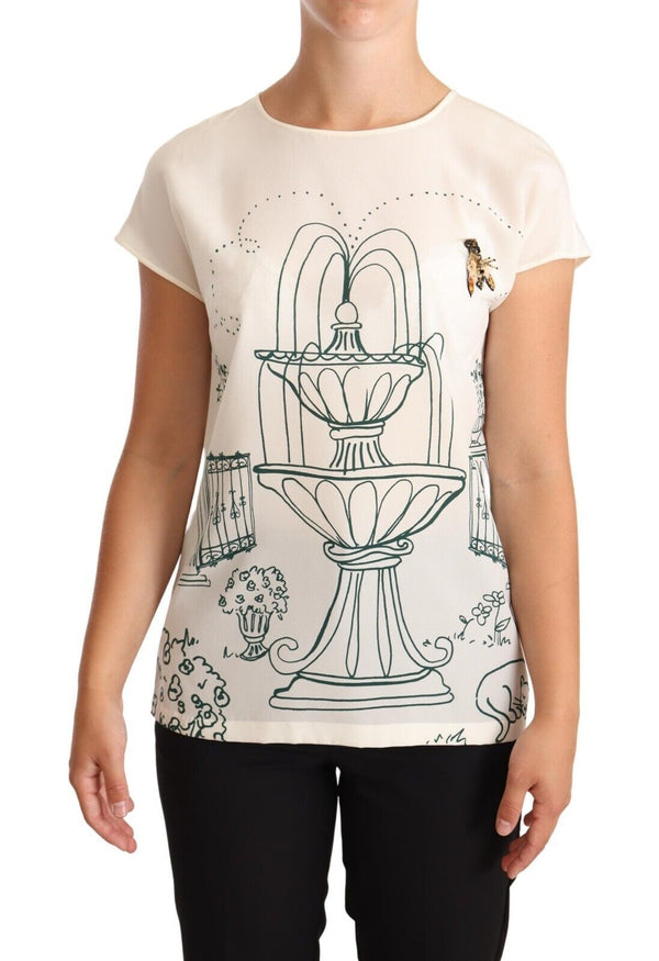 Elegant Silk Botanical Garden Fountain Tee Dolce & Gabbana