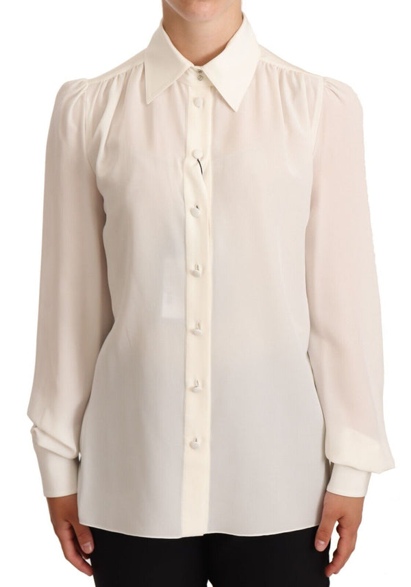 Elegant Silk Top in Off White Dolce & Gabbana