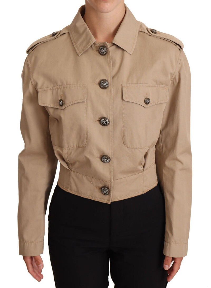 Elegant Cropped Cotton Jacket in Beige Dolce & Gabbana