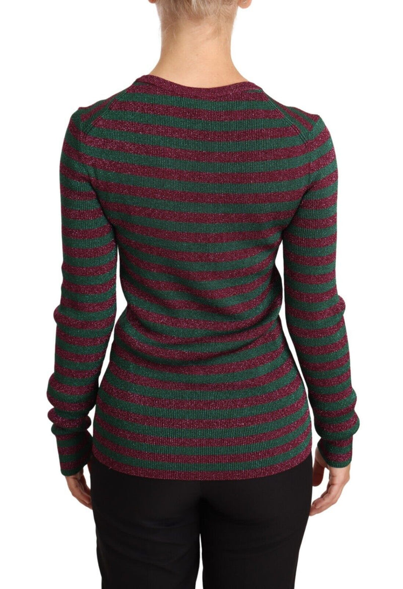 Elegant Maroon and Green Striped Crewneck Sweater Dolce & Gabbana