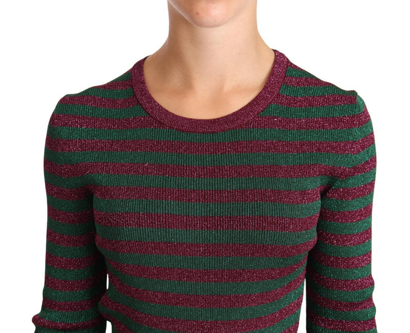 Elegant Maroon and Green Striped Crewneck Sweater Dolce & Gabbana