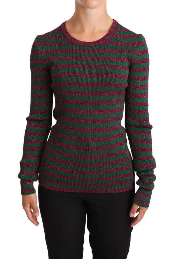 Elegant Maroon and Green Striped Crewneck Sweater Dolce & Gabbana