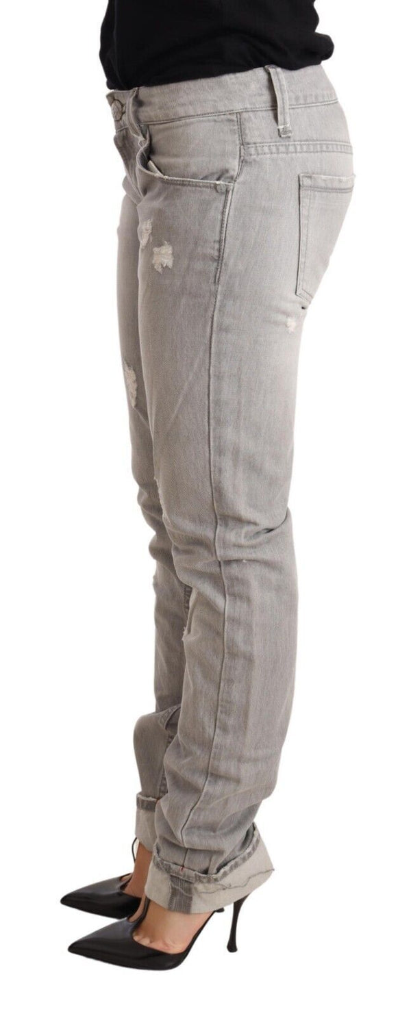 Chic Slim Fit Tattered Gray Wash Jeans Acht