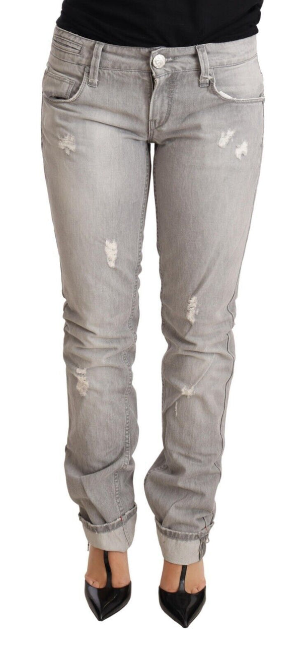 Chic Slim Fit Tattered Gray Wash Jeans Acht