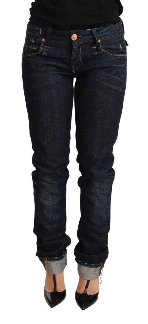 Elegant Low Waist Skinny Dark Blue Jeans Acht