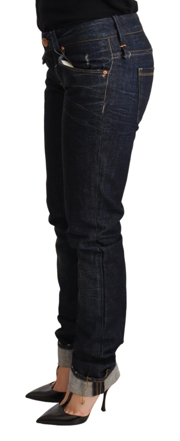 Elegant Low Waist Skinny Dark Blue Jeans Acht