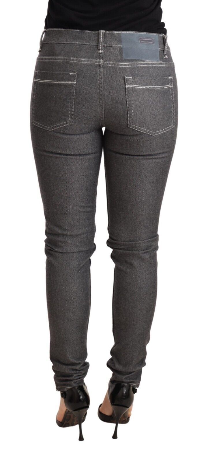 Elegant Gray Mid Waist Skinny Jeans Acht