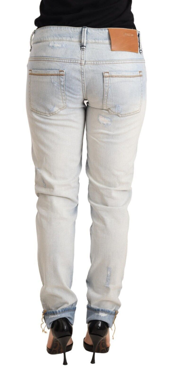 Chic Light-Blue Folded Hem Denim Jeans Acht