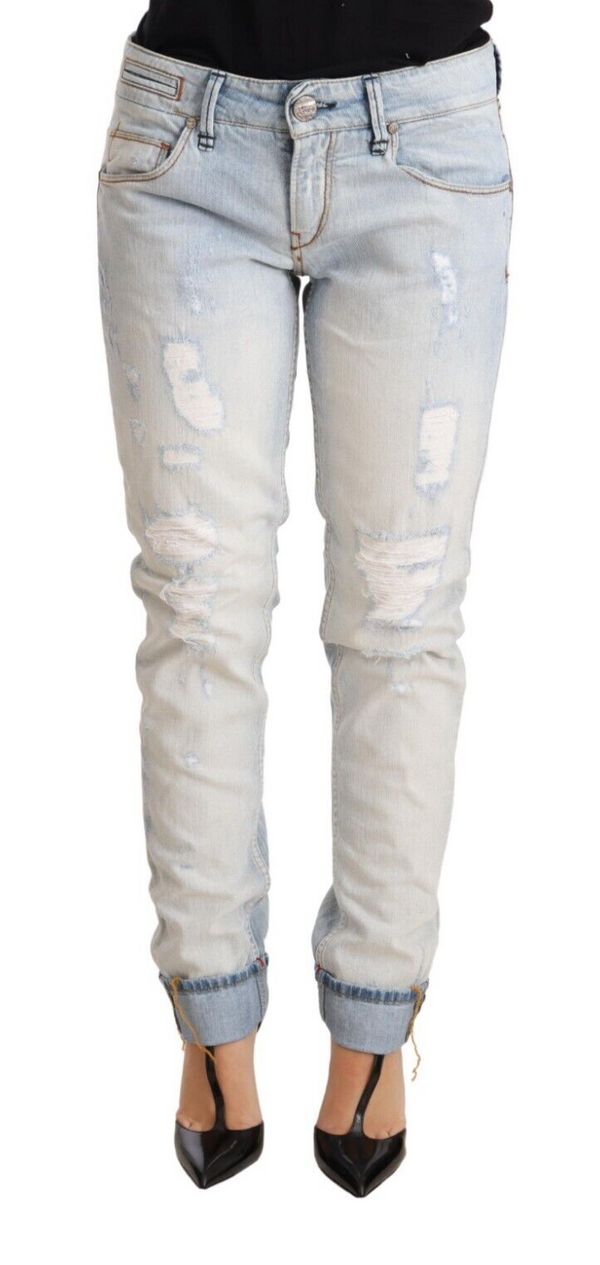 Chic Light-Blue Folded Hem Denim Jeans Acht