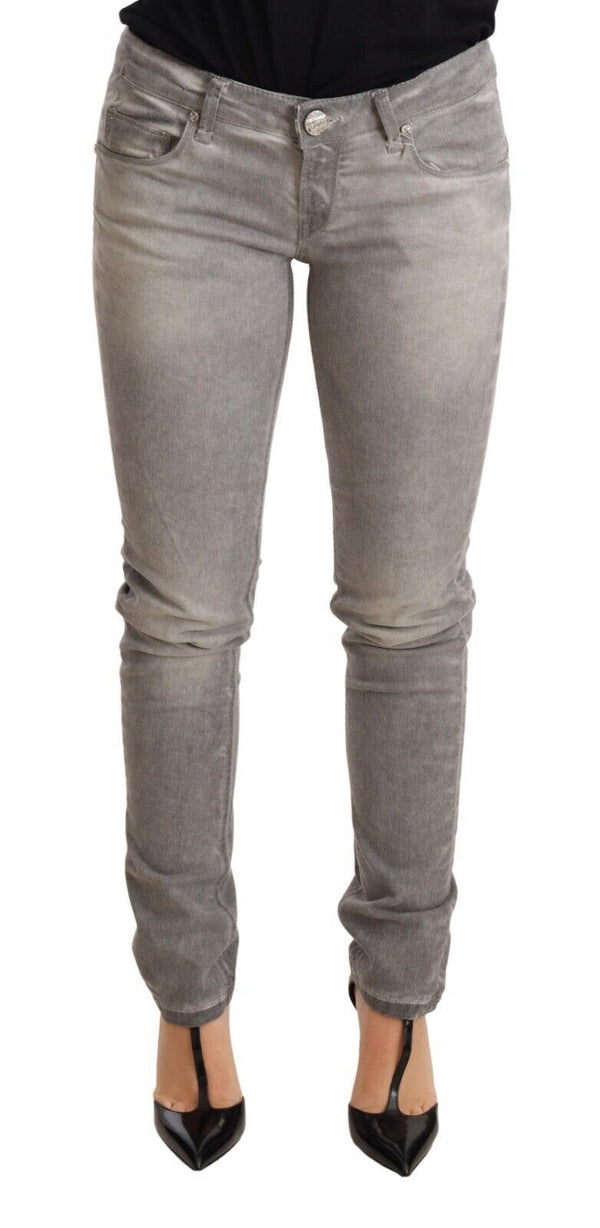 Chic Gray Washed Slim Fit Cotton Jeans Acht