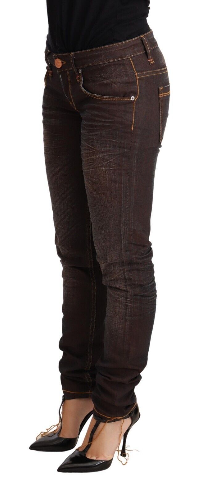 Chic Low Waist Skinny Brown Jeans Acht