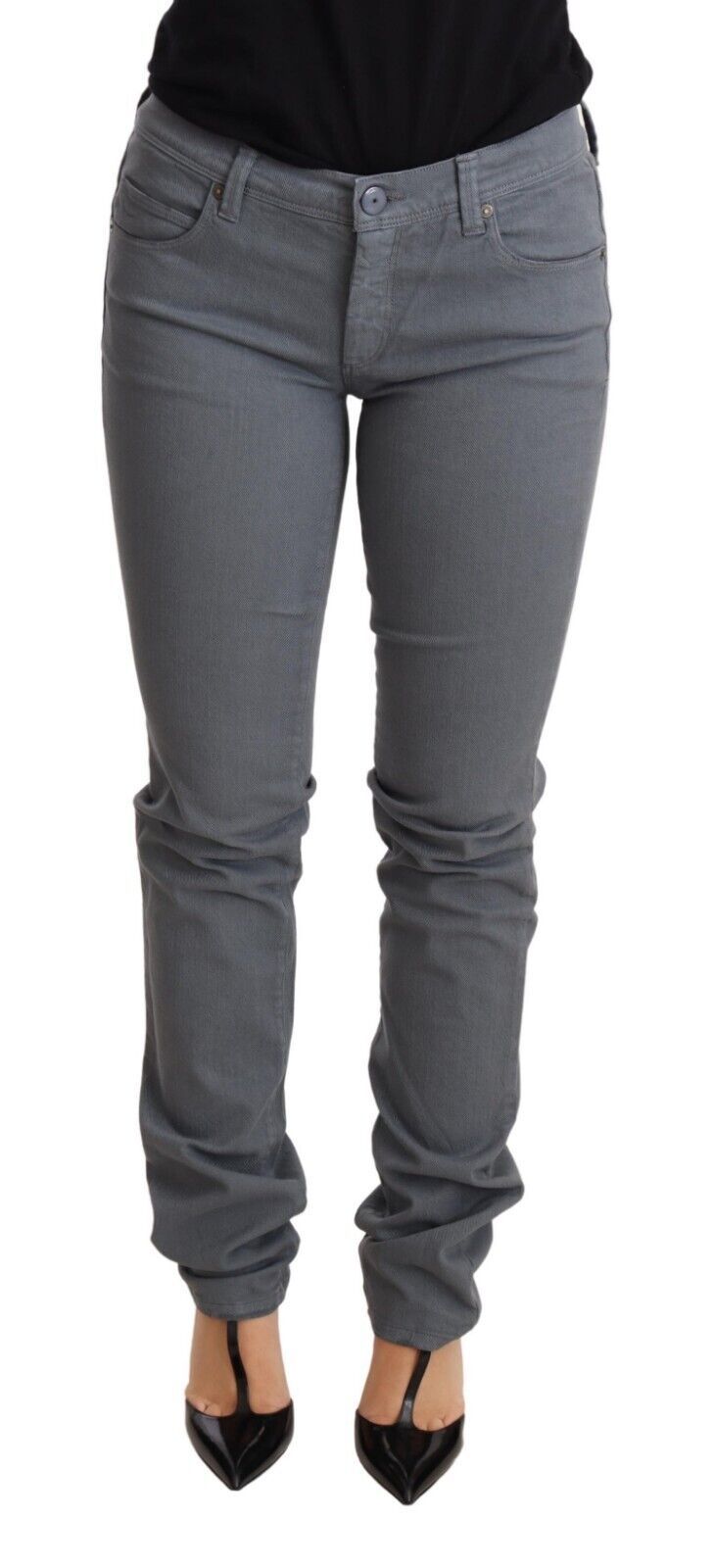 Sleek Gray Low Waist Skinny Jeans Ermanno Scervino