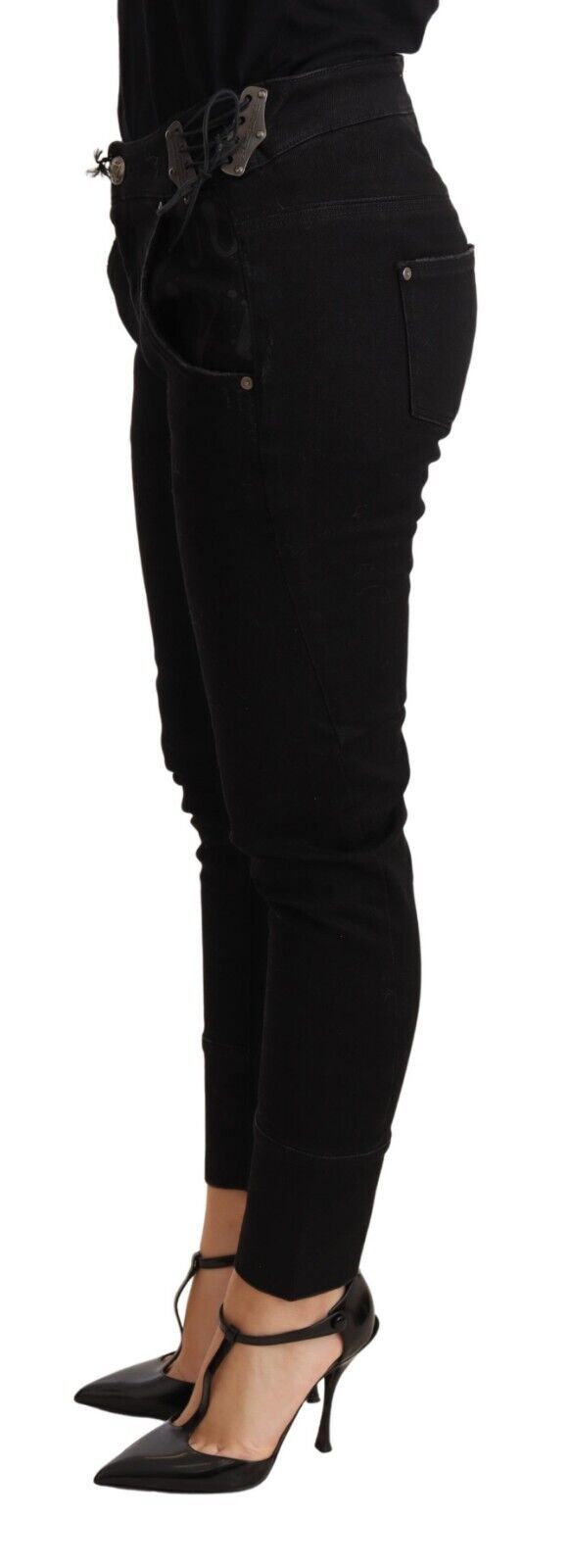 Chic Low Waist Skinny Black Cotton Trousers Ermanno Scervino