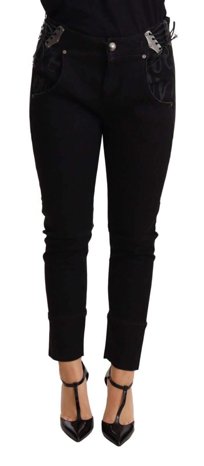 Chic Low Waist Skinny Black Cotton Trousers Ermanno Scervino