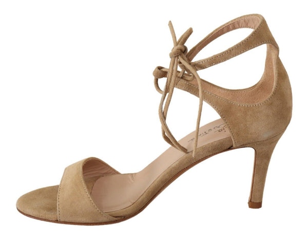 Elegant Beige Suede Ankle Strap Heels Maria Christina