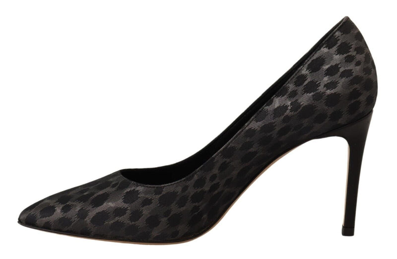 Elegant Black Leopard Print Leather Heels Sofia