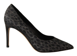 Elegant Black Leopard Print Leather Heels Sofia