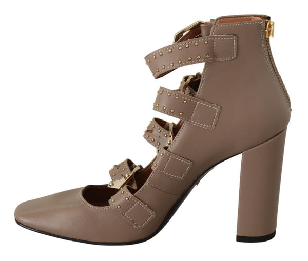 Elegant Leather Multi-Buckle Heels in Brown MY TWIN
