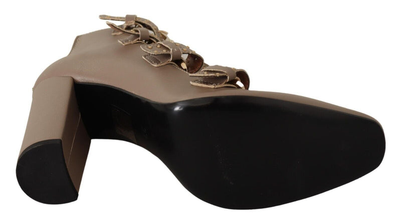 Elegant Leather Multi-Buckle Heels in Brown MY TWIN