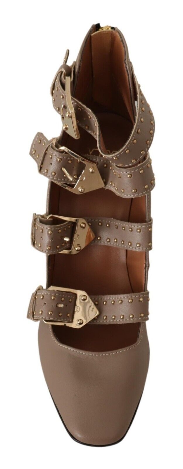 Elegant Leather Multi-Buckle Heels in Brown MY TWIN