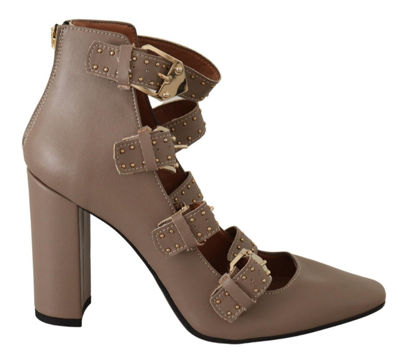 Elegant Leather Multi-Buckle Heels in Brown MY TWIN