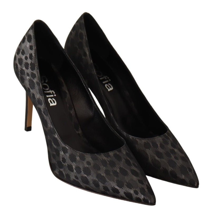 Elegant Black Leopard Print Leather Heels Sofia