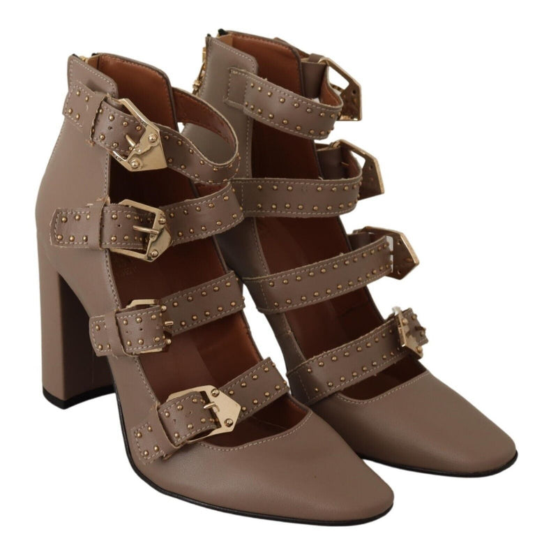Elegant Leather Multi-Buckle Heels in Brown MY TWIN