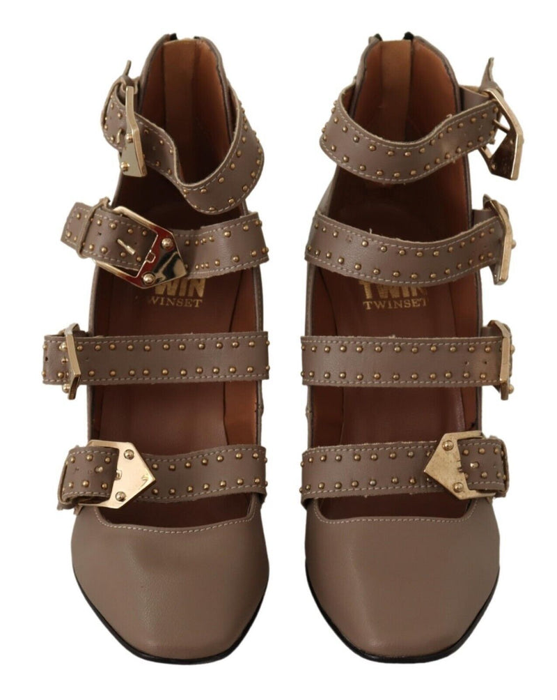 Elegant Leather Multi-Buckle Heels in Brown MY TWIN