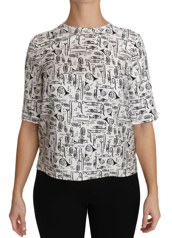 Elegant Trumpet Print Silk Blouse Top Dolce & Gabbana