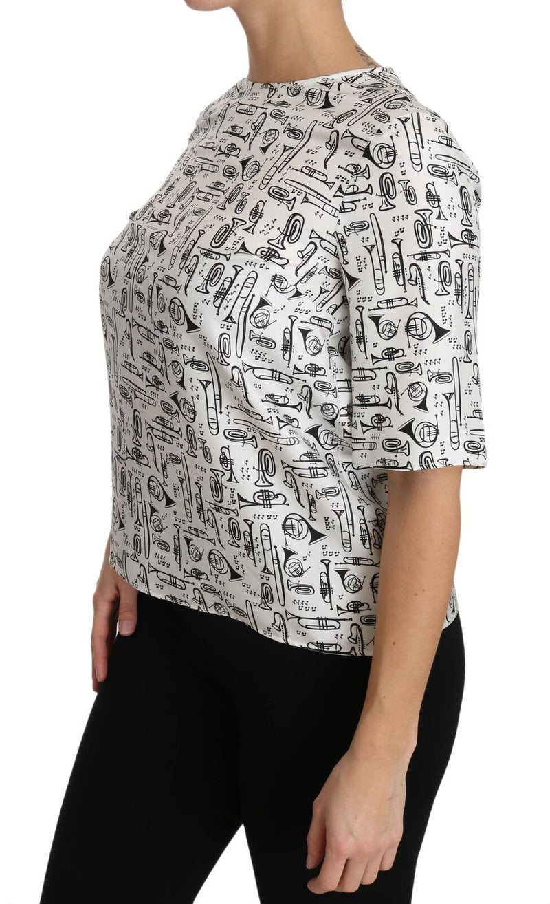 Elegant Trumpet Print Silk Blouse Top Dolce & Gabbana