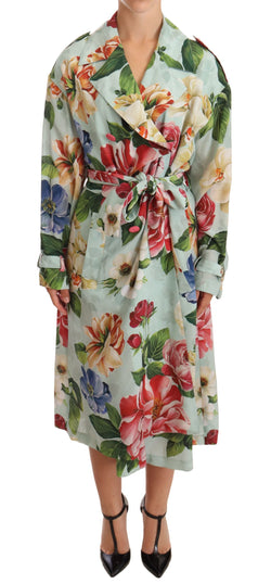 Elegant Floral Silk Trench Coat Dolce & Gabbana