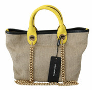 Beige Linen-Calf Tote with Gold Chain Dolce & Gabbana