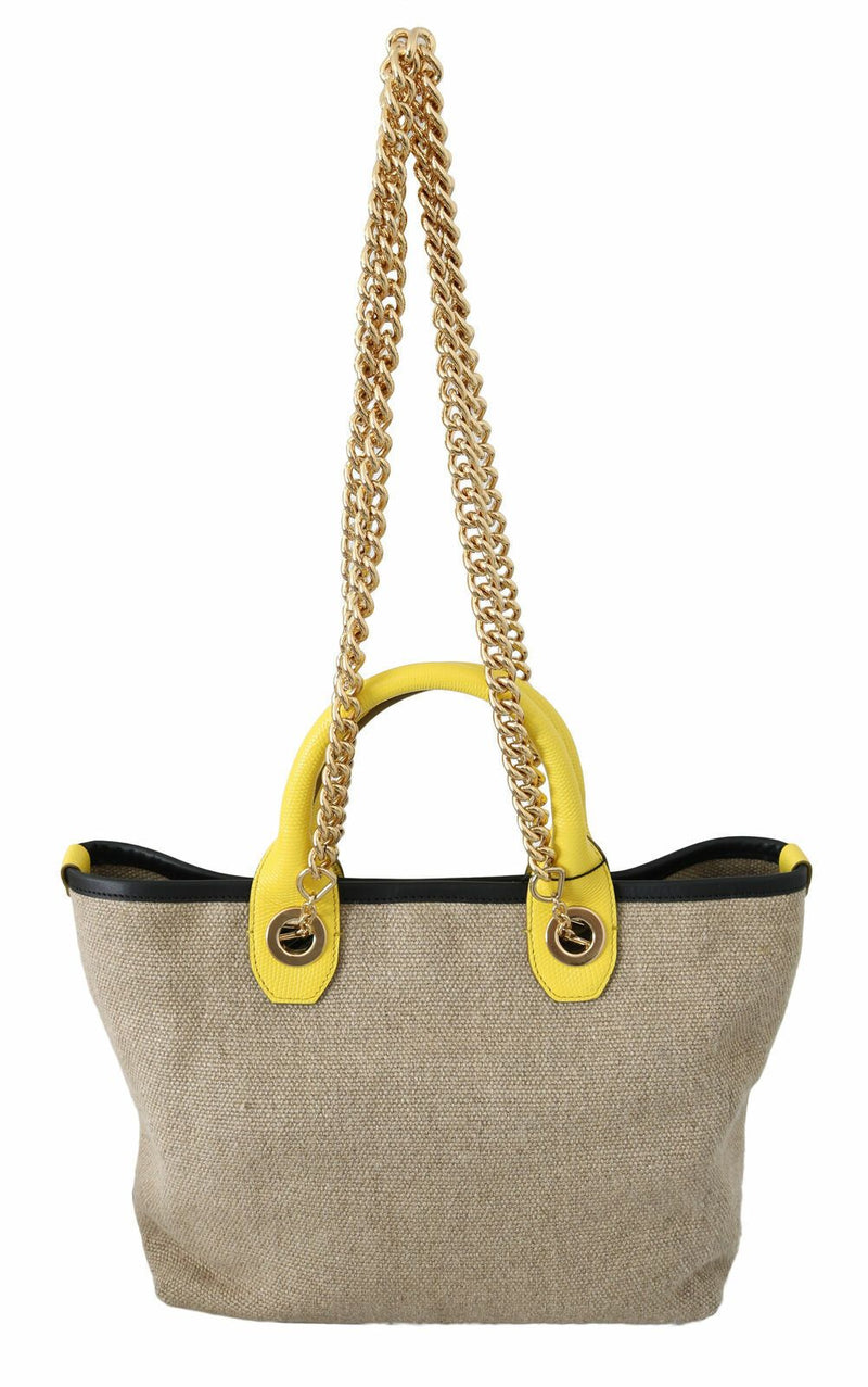 Beige Linen-Calf Tote with Gold Chain Dolce & Gabbana