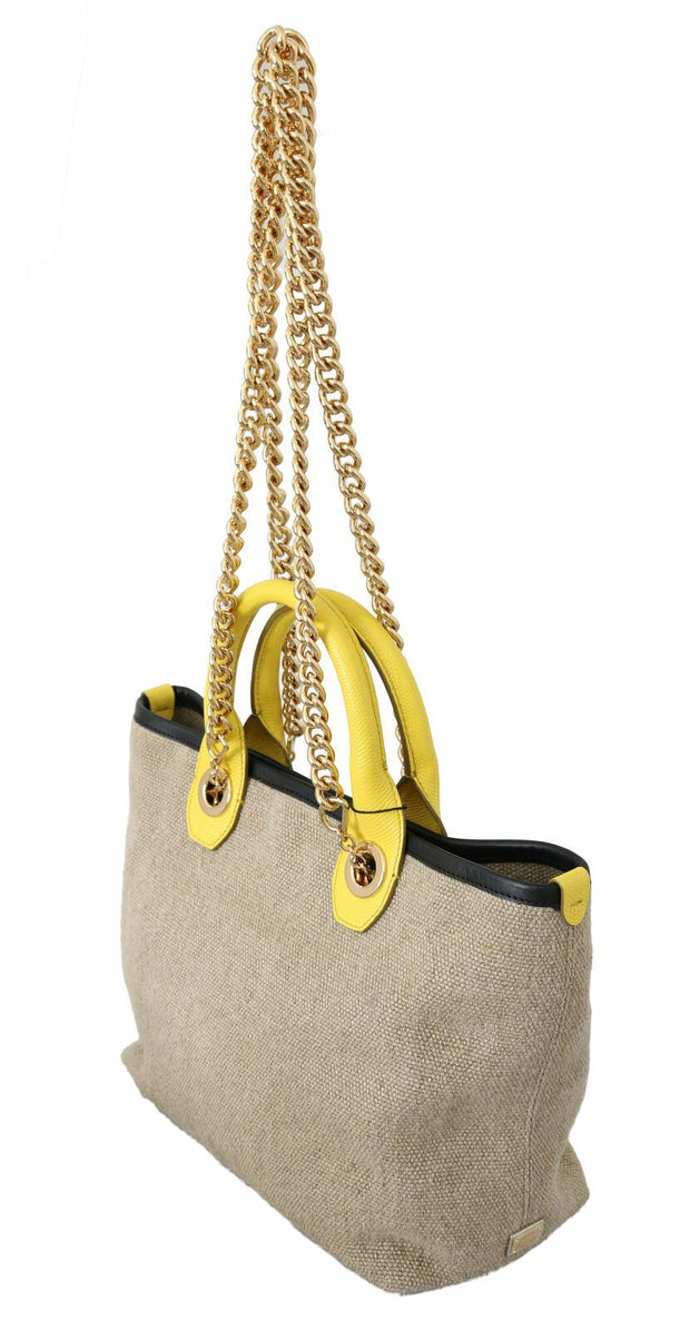 Beige Linen-Calf Tote with Gold Chain Dolce & Gabbana