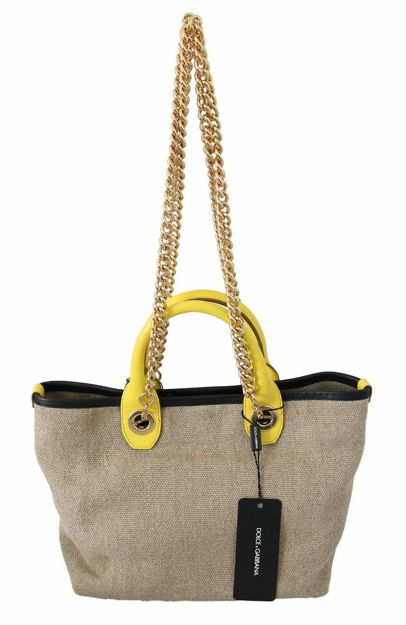 Beige Linen-Calf Tote with Gold Chain Dolce & Gabbana