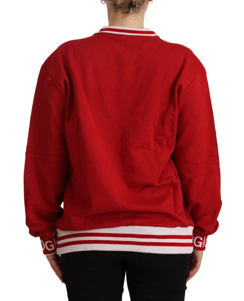 Elegant Red Crewneck Pullover with Floral Motif Dolce & Gabbana