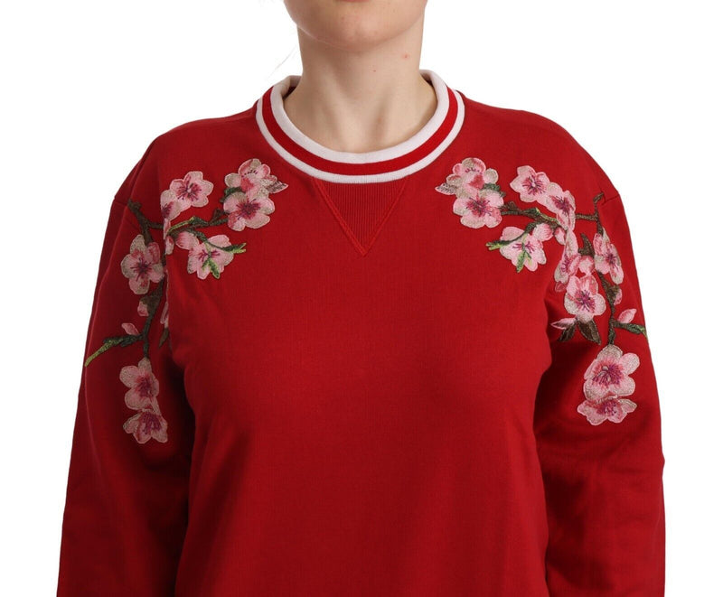 Elegant Red Crewneck Pullover with Floral Motif Dolce & Gabbana