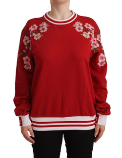 Elegant Red Crewneck Pullover with Floral Motif Dolce & Gabbana