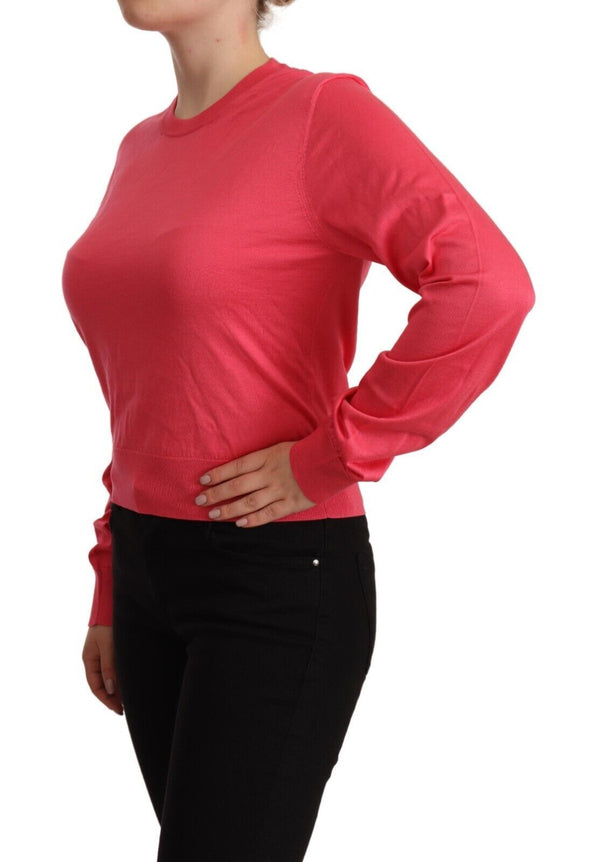 Elegant Pink Silk Crewneck Sweater Dolce & Gabbana