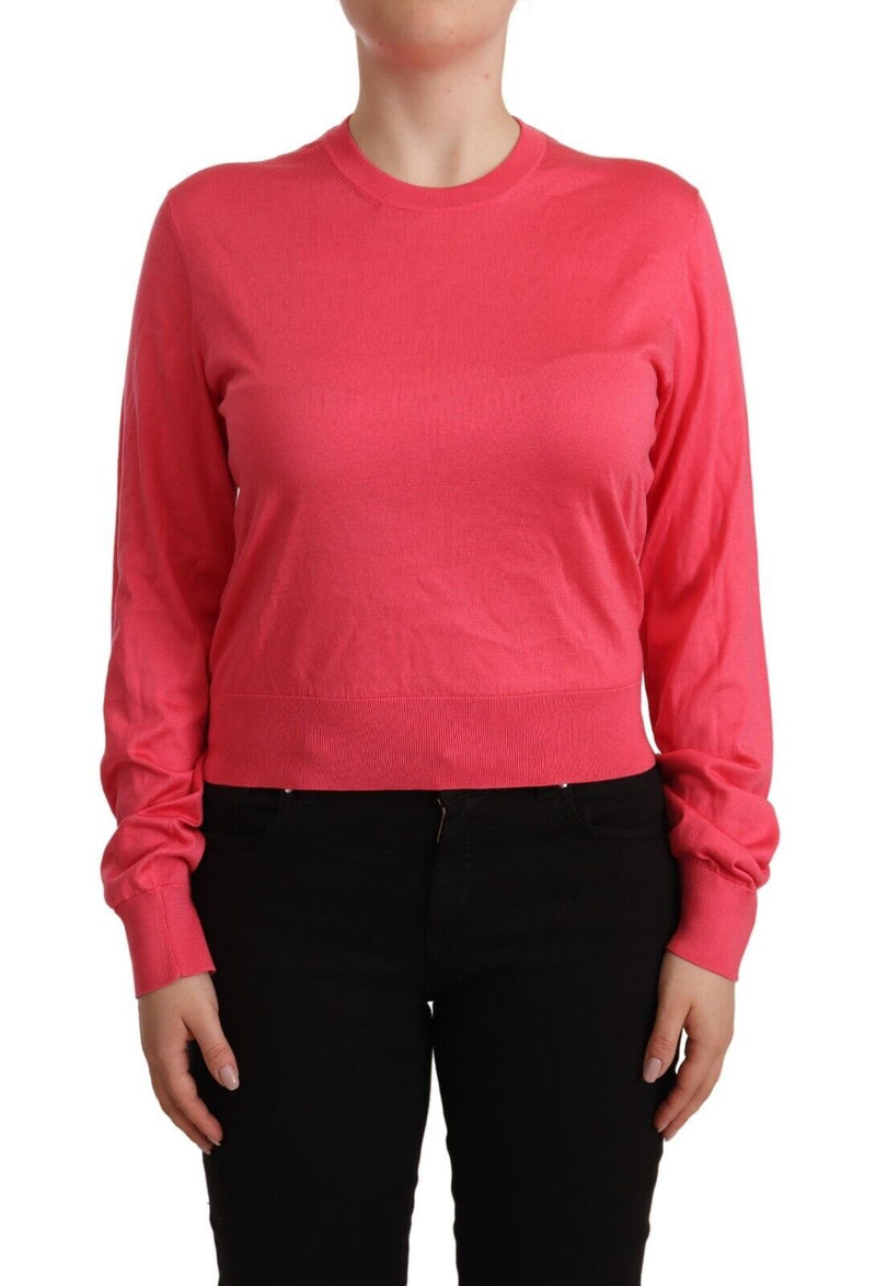 Elegant Pink Silk Crewneck Sweater Dolce & Gabbana