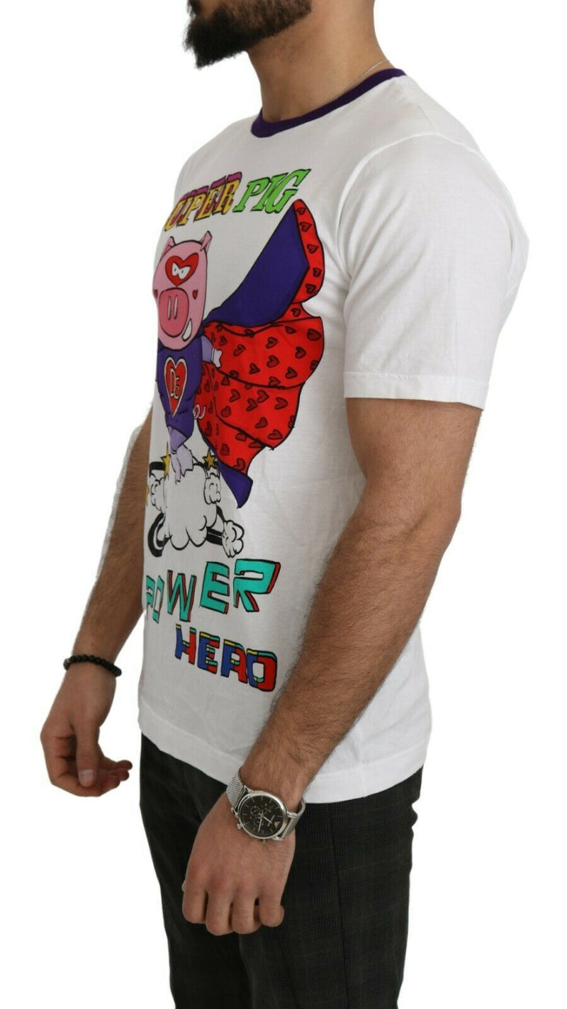 Chic White Cotton Pig Motif Tee Dolce & Gabbana