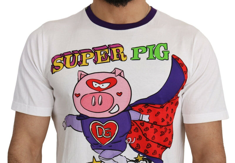 Chic White Cotton Pig Motif Tee Dolce & Gabbana