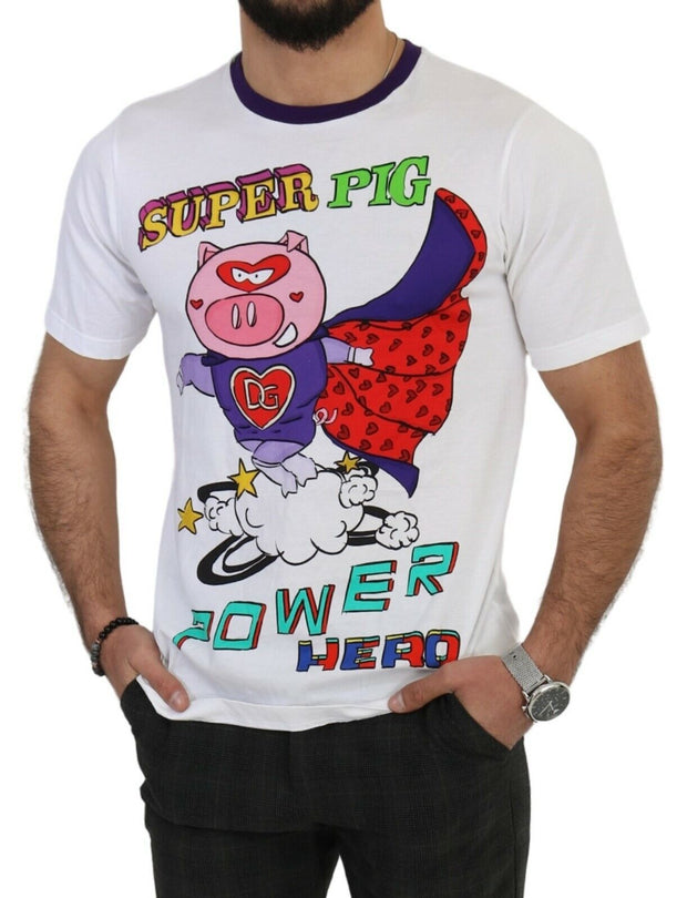 Chic White Cotton Pig Motif Tee Dolce & Gabbana