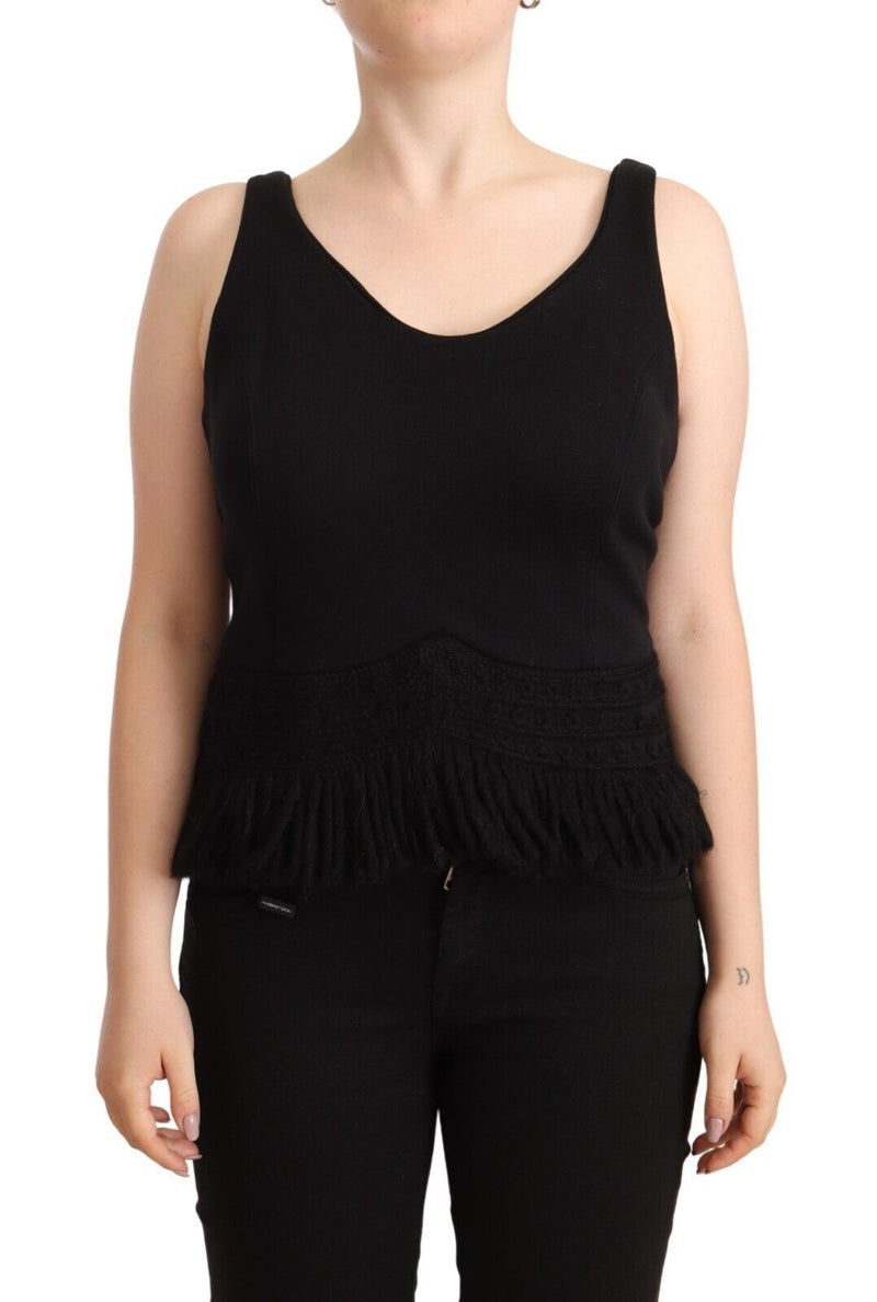 Chic Sleeveless Designer Tank Top in Black Ermanno Scervino