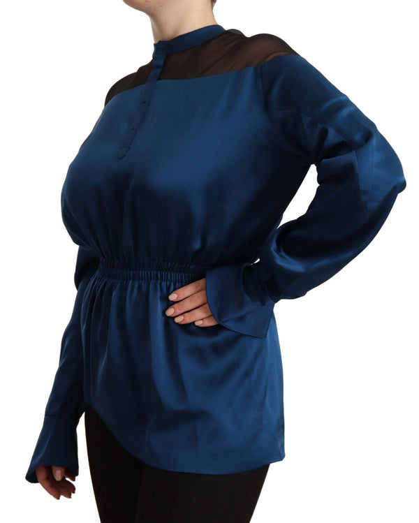 Elegant Crew Neck Silk Blouse in Blue Masha Ma