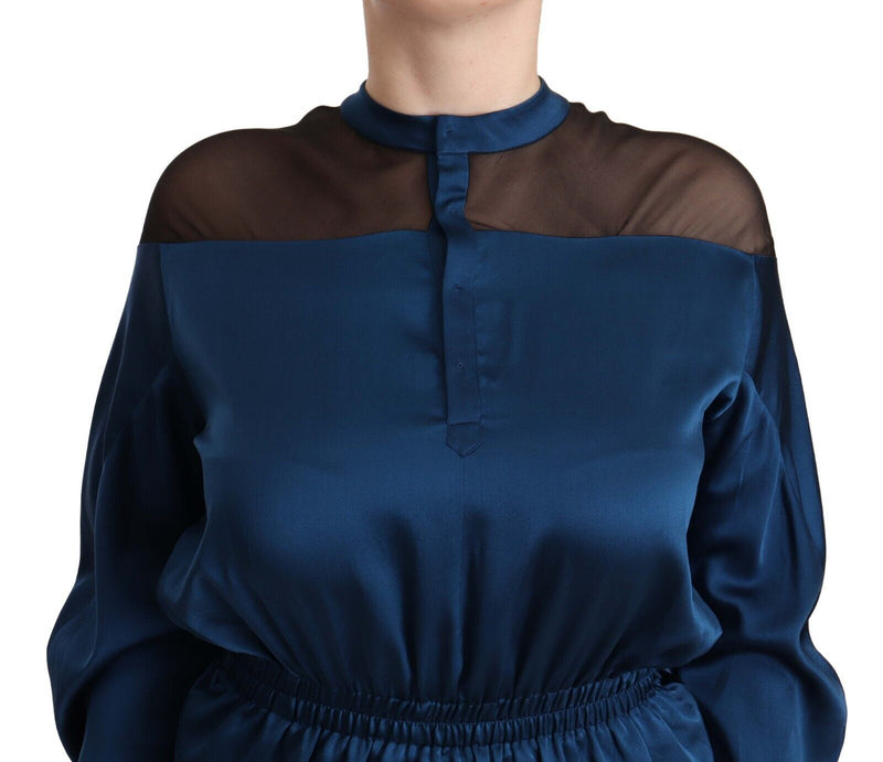 Elegant Crew Neck Silk Blouse in Blue Masha Ma