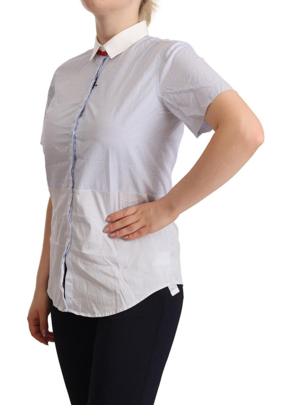 Chic Light Blue Polished Cotton Polo Top AGLINI