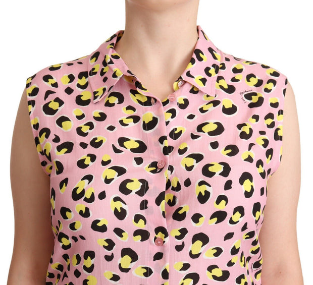 Sleeveless Leopard Print Polo Top Love Moschino